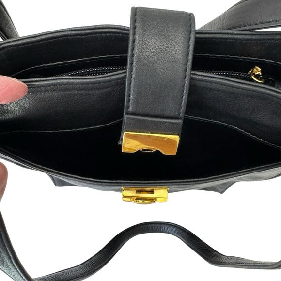 PRESWICK & MOORE Leather Shoulder Purse Double Handle Smooth Black Career - Picture 8 of 15